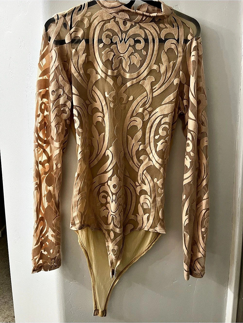 Windsor Abstract Pattern Bodysuit in Brown & Gold Size Medium